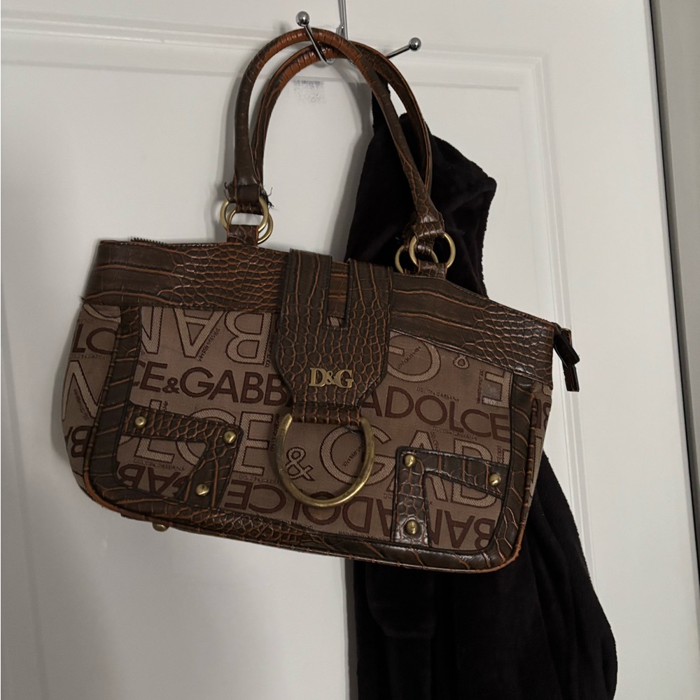 Dolce & Gabbana Brown Shoulder Bag with Monogram Design